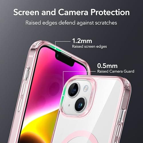 ESR Classic Hybrid Case (HaloLock) - MagSafe Compatible, Shockproof Military-Grade Protection for iPhone 14/13, Clear Pink thumbnail 6