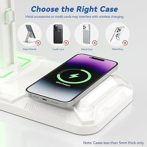 KDD RGB Headphone & Controller Stand with Wireless Charging - Rotatable Headset Stand with 9 Light Modes - Controller Holder with 2 USB and Type C Ports - for Gamers Desktop Accessories(White) thumbnail 3