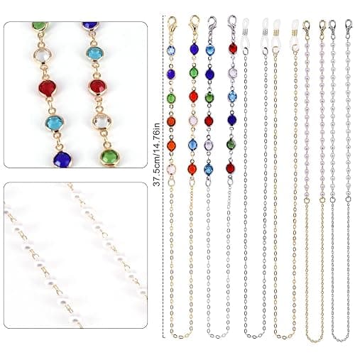 6PCS Spectacle Chain Glasses Chains Sunglasses Beaded Eyeglass Reading Bead Strap Beads Eye Eyewear for Women with Anti-Skid Ear Hooks, Multicolor, 37.5 cm/ 14.7 inches thumbnail 6