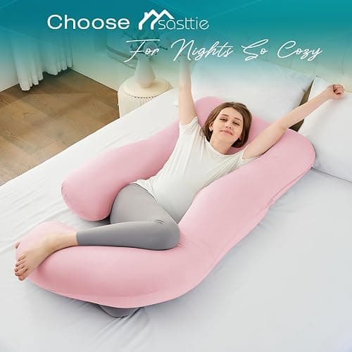 Sasttie Pregnancy Pillows for Sleeping, U Shaped Cooling Full Body Pillow with Removable Cover, Pregnant Women Must Haves, Maternity Essential, Light Pink thumbnail 6