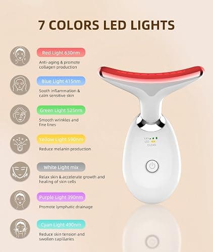 ELISHINE 7 Color Face and Neck Massager Light Therapy, Red Light Based Facial Massager for Skin Care, Firming, Smoothing (White) thumbnail 2