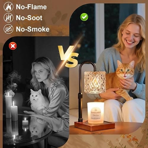 Hong-in Candle Warmer Lamp with Timer -Dimmable Adjustable Height Wax Melt Warmer for Jar Candles,Vintage Home Decor with Elegant Amber Glass,Birthday Gifts for Women, Mom, Friend thumbnail 4
