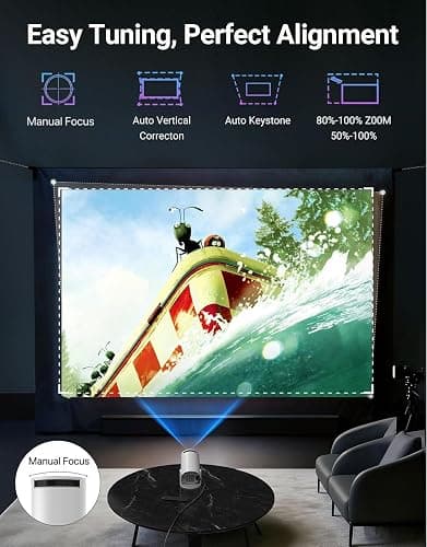 Mini Projector 180LM with WiFi 6 & BT 5.2 Native 720P HD Portable Projector | Built-in APPs, 180° Rotatable, Auto Keystone & Manual Focus, Smart Projector Compatible with HDM, USB, Phone, Laptop thumbnail 4