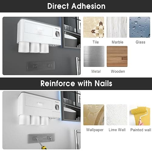 iHave Toothbrush Holder for Bathroom, 3 Cups Toothbrush Holder Wall Mounted with Toothpaste Dispenser - Large Capacity Tray, Cosmetic Drawer - Bathroom Accessories & Bathroom Organization Storage thumbnail 5