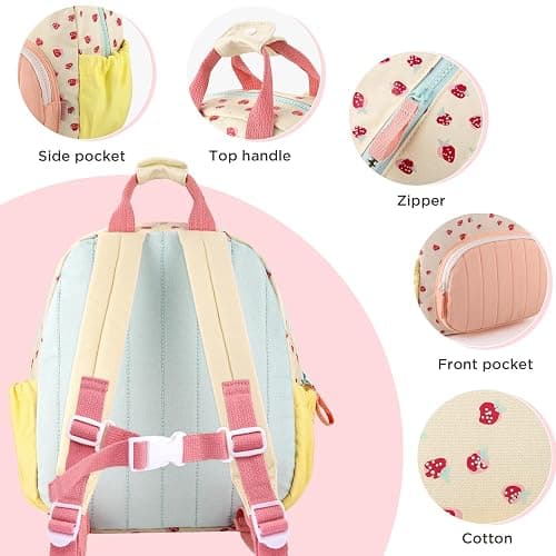 GAGAKU Toddler Backpack for Girls 2-4 Strawberry Cute Preschool Kindergarten Backpack with Name Tag Soft Cotton Small Bookbag for Daycare Lightweight Adjustable Straps with Chest Buckle thumbnail 4