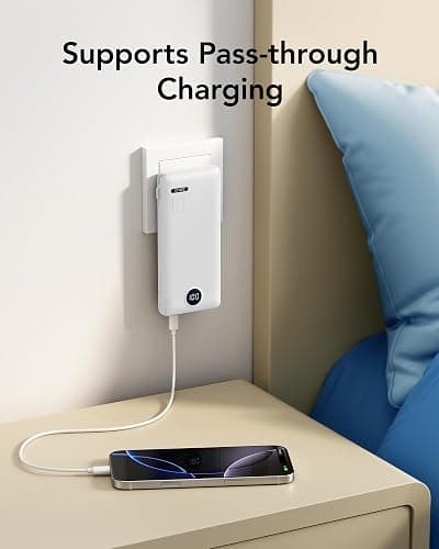 VRURC 10000mAh Portable Phone Charger, Built-in AC Plug & Cables, White | 22.5W fast charging, LED display, built-in Micro/USB-C/Phone cables, airline approved travel accessory,8 oz thumbnail 8