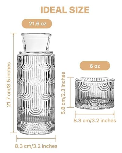 DmmyAlzx Bedside Water Carafe and Glass Set, Mouthwash Dispenser for Bathroom, 21.6 Oz Glass Water Bottles with 6 Oz Drinking Cup as Lid, Pitcher for Nightstand (Clear) thumbnail 2