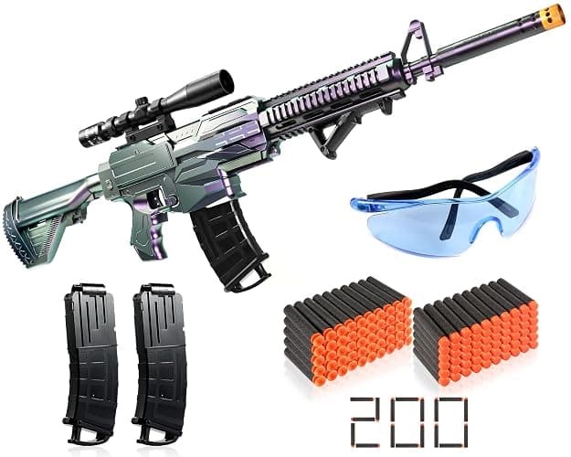 Toy Guns for Boys 8-12, Automatic Machine Toy Gun Electric Toy Foam Blasters & Guns with 200 Bullets, 2 Magazines, 1 Goggles, Foam Dart Gun Toys Birthday Xmas Gifts for Kids 8+ - Image 1