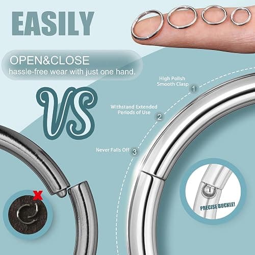 Jstyle 8 Pcs 16G/18G 316L Surgical Steel Nose Rings Hoops Septum Rings Lip Ring Hypoallergenic Nose Clicker Ring Tragus Helix Cartilage Daith Rook Sleeper Earring Body Piercing Jewerly for Women Men thumbnail 2