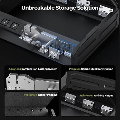 ONNAIS Large Biometric Gun Safe - Fingerprint Pistol Safes with Internal Light, Three Unlock Methods, and Emergency Power Supply, Gun Lock Box for Home, Nightstand, Bedside, and Car Use thumbnail 2