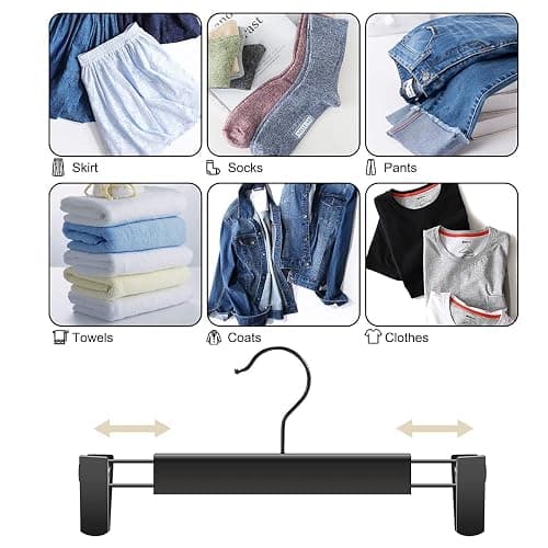 GUANJUNE 10 Pack Clothes Pants Hangers, Space-Saving Skirt Holders with 360 ° Swivel Hooks, Adjustable Clips, Trouser Coat Garment Jeans Black - 10 Pack - Black thumbnail 4