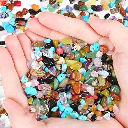 200pcs Natural Chip Stone Beads Gemstone Healing Crystal Loose Rocks Bead Irregular Glass Seed Charm Beads Drilled DIY for Jewelry Bracelet Necklace Earrings Christmas Making Crafting Supplies (5-8mm) thumbnail 2