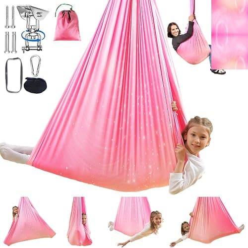WUBOTIYU Sensory Swing for Kids Indoor & Outdoor Double Layer Therapy Cuddle Hammock Chair with 360° Swivel Hanger Kit Adjustable Child and Adult Aspergers Autism ADHD (Pink) (WUBOTIYU010) - Image 1