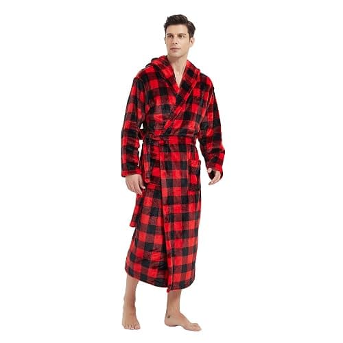 Vulcanodon Mens Robe with Hood, Fleece Bathrobe Plush Robes for Men thumbnail 4