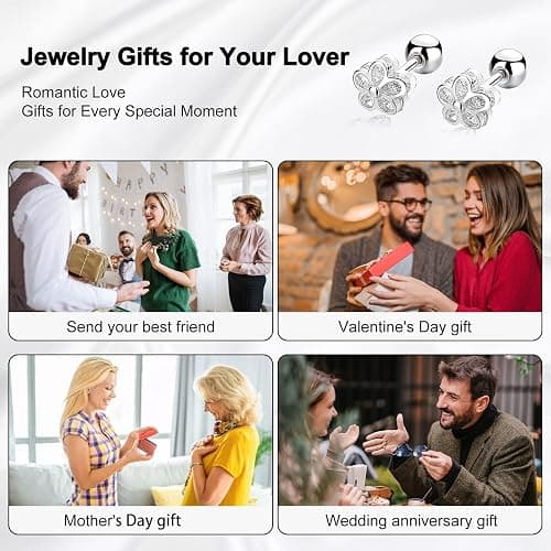 THOKUNA 18K Gold Plated Sterling Silver Cubic Zirconia Screw Back Small Trendy Dainty Cute Flower Stud Earrings for Women with Jewelry Rose Box thumbnail 6