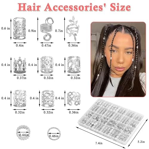 Lucomb 220 Pcs Silver Hair Jewelry for Braids, Loc Jewelry for Hairs Dreadlock, Hairs Charms for Women, Metal Braid Rings Cuffs Clips for Dreadlock Accessories Hair Braids Accessories Decorations thumbnail 2