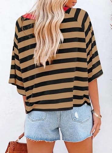 Dokotoo Tops for Women Striped T Shirts Color Block 2026 Summer Basic Tee | Fall Outfits,Short Sleeve,Crewneck,Business Casual,Oversized,Resort Wear,Crop Tops,Cruise Outfits,Fashion Clothing thumbnail 6