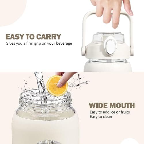 kytffu 56oz Glass Water Bottles with Straw, Motivational Glass Bottle with Silicone Sleeve and Time Marker, Leakproof Large Glass Water Jug for Gym Home Office,White thumbnail 6