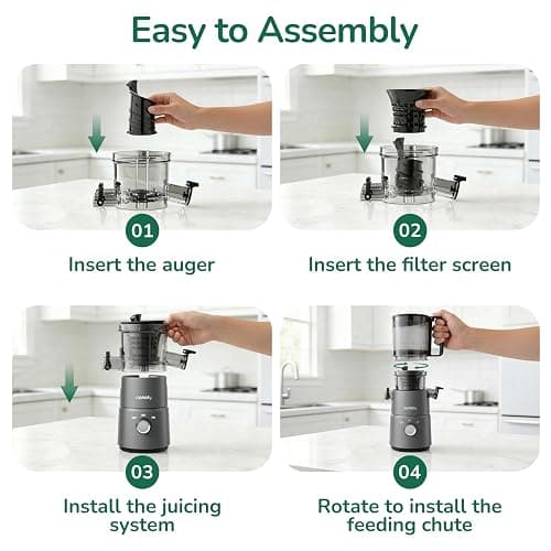 Canoly C03 Cold Press Juicer, 4.5" Wide Feed Chute Juicer Machine with 200W AC Motor, Fit Whole Vegetables & Fruits, 2-in-1 Strainer (Juice & Nut Milk Maker), Space-saving, Easy to Clean, Dark Gray thumbnail 12