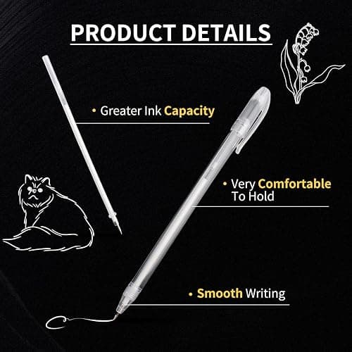 WYTNB 12Pcs Ink Pen Highlight Fine Liner, 0.8mm Fine Point Gel Pens (White) | Waterproof Rollerball Pens for Black Paper, Line Drawing Highlighter for Drawing Writing Card Making thumbnail 3