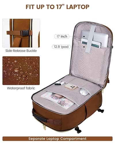 LOVEVOOK 56L Travel Backpack for Women & Men, Airline Approved Carry On Luggage with 3 Packing Cubes, TSA Overnight Bags, Waterproof Personal Item Bag, Weekender Essentials Backpacks fits 17" Laptop thumbnail 6