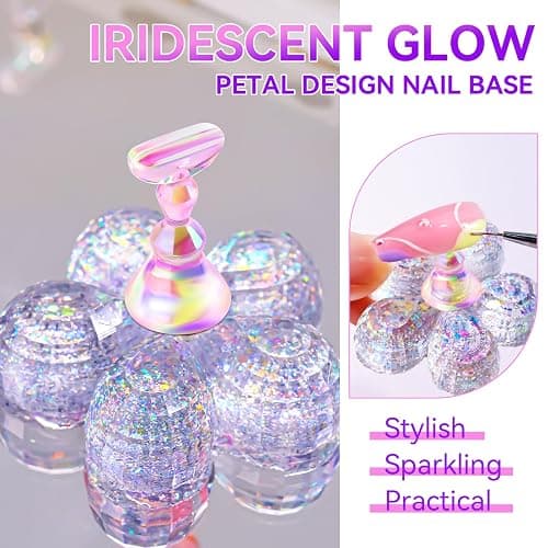 Makartt Press on Nails Stand: Clear and Pink Nail Holder for Painting Nails, Stands for Art Display Practice, Magnetic Clear Glitter Flower Fake Holders with Reusable Adhesive Putty for Home Salon DIY thumbnail 3