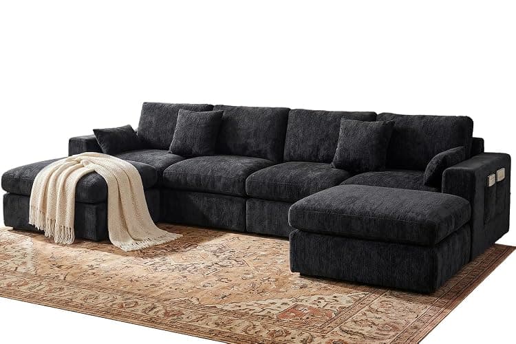 Vellorise 136" Cloud Modular Sectional Sofa with Detachable Comfort Seat Cushion, U-Shaped Convertible Boneless Couches for Living Room, Rearrange Freely, No Assembly, Misty Black, 6-Seater Ensemble thumbnail 9