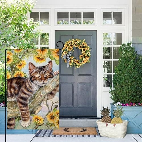 BLKWHT Summer Cat Garden Flag 12x18 Inches Double Sided for Outside, Sunflower Burlap Small Seasonal Yard Flag for Outdoor Decor BW640 thumbnail 4
