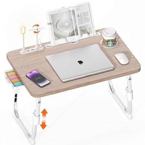 Lap Desk for Bed, Adjustable Laptop Desk with USB Charging Port, Storage Drawer & Bookshelf — Foldable Bed Desk for WFH & Students, 23.6" Desktop Fits 18" Laptop, Non-Slip, Glacier - Image 1