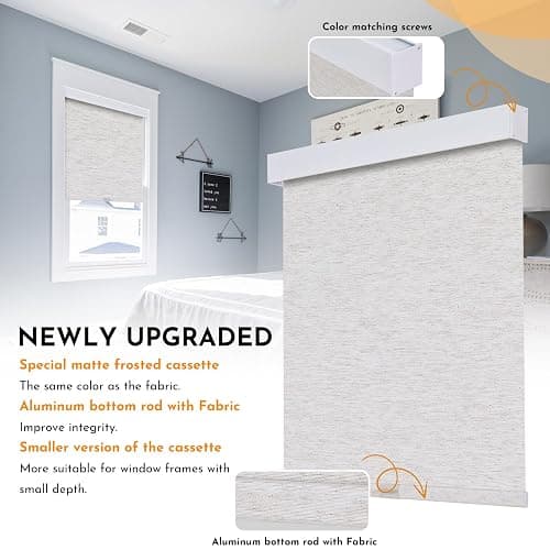 Persilux Cordless Blackout Roller Shades for Indoor Windows, Free-Stop System with Valance, Thermal Insulated Fabric, UV Protection Shades for Home and Bedroom (Linen,15" W x 64" H) thumbnail 3