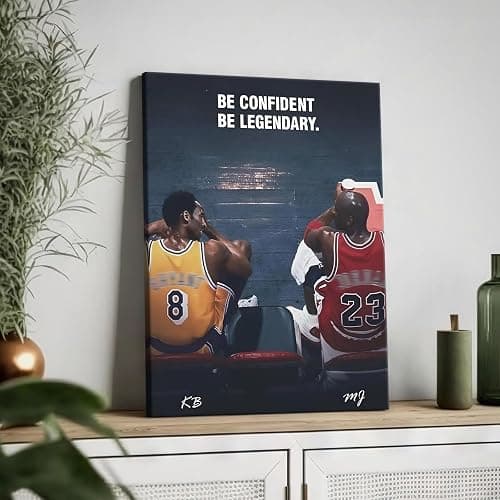 Kobe Bryant and Michael Jordan Canvas Wall Art – “Be Confident Be Legendary” Basketball Legends Duo Poster Print, Inspiring Sports Artwork for Home Office or Game Room Decoration 8x10 in thumbnail 4