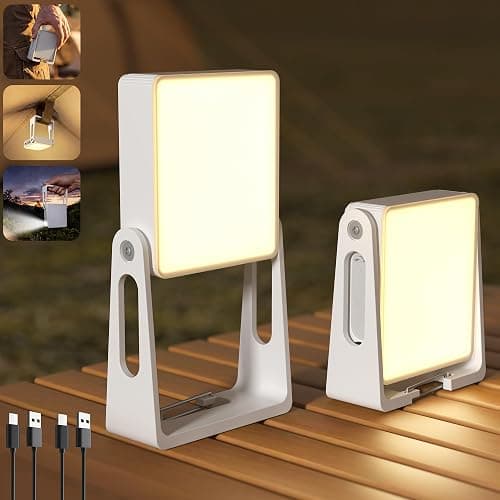 2 Pack Camping Light Lanterns, 4000mAh Camping Lamp Rechargeable Battery Powered 2-in-1 LED Lanterns, Flashlight Lights for Camping, Hiking, Emergency Lights for Home Power Outages, White - Image 1