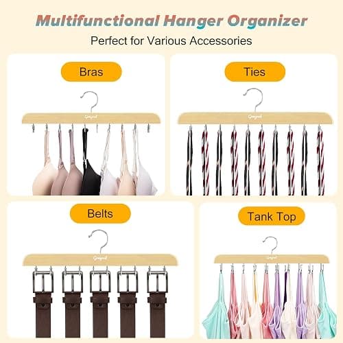 Gomyrod Bra Hanger for Closet, Tank Top Hangers 2 Pack w/20 Hooks Holds 40 Bras, Capacity Foldable Wood Space Saving Hanger, 360°Rotating Closet Organizers and Storage for Dorm & Apartment thumbnail 8