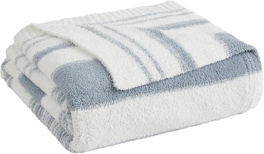 Grey Blue Throw Blanket, 50x70 Soft Cozy Striped Throw Blankets for Couch, Sofa, Bed, Travel, Lightweight Fluffy Warm Plush Decorative Blankets for Women, Men Gift thumbnail 3