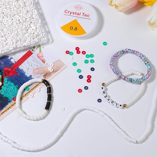 Yochus 4000pcs White Clay Beads for Bracelets, 6mm Heishi Beads Friendship Bracelets Jewelry Making Kit for Jewelry Making，Bracelet，Earring，Gifts, Small thumbnail 6