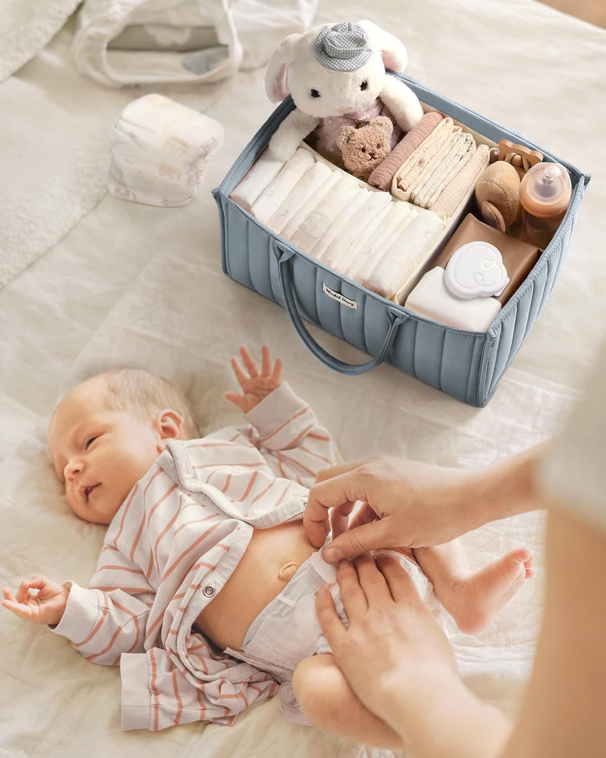 Blissful Diary Baby Diaper Caddy Organizer, Stylish Storage Basket for Newborn Essentials and Diaper Station, Baby Shower and Registry Must-Have, Dusty Blue thumbnail 6