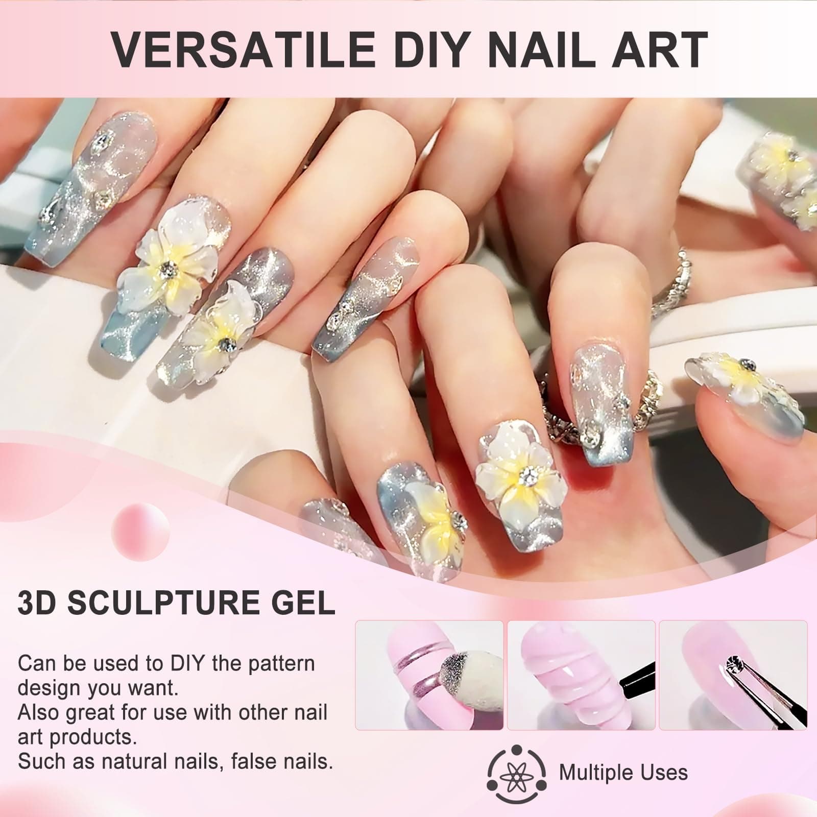 Sularpek 2Pcs 15G Gel 3D Nail Art Multi Functional Culture Transparent Sculpture for Nail Art for Nail Charms DIY Design Sculpture Styling Home thumbnail 3