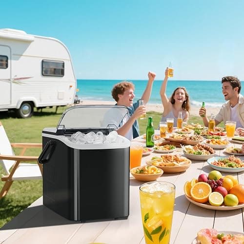 OLIXIS Ice Maker Machine with Handle,26lbs in 24Hrs,9 Ice Cubes in 6 Mins,Auto-Cleaning Portable Ice Maker with Basket and Scoop, Countertop Ice Maker for Home/Kitchen/Camping/RV, Sleek Black thumbnail 2