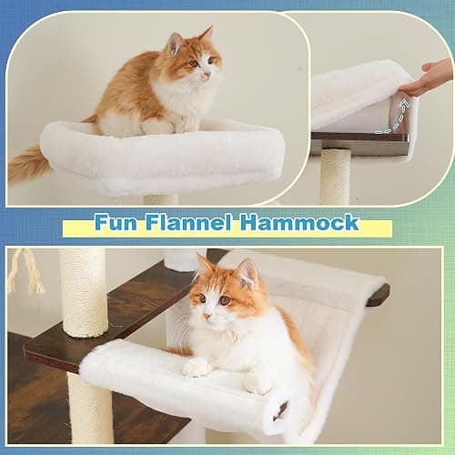 Hey-brother Wooden Cat Tree, 69.7 inch Cats Furniture Tower with Large Platforms, Hammocks, Spacious Condo, Full Sisal Scratching Posts, Ladder, Brush, Water Proof Surface, Rustic Brown MPJ121SR thumbnail 5
