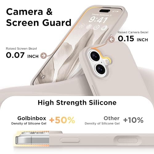 GolbinBox Magnetic for iPhone 17 Case, Compatible with MagSafe, Screen Protector + Camera Lens Protector, Liquid Silicone Shockproof Phone Cover with Anti-Scratch Microfiber Lining, Stone thumbnail 6