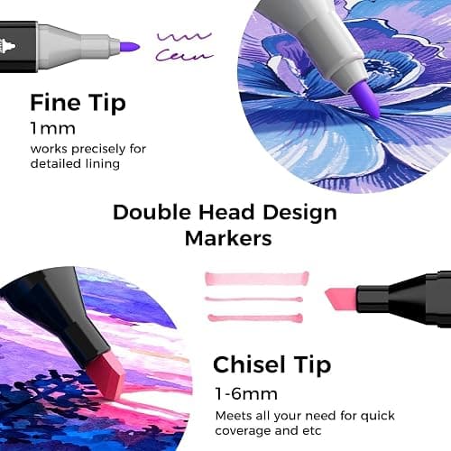 Soucolor Alcohol Markers 100 Colors with Case & Holders, Dual Tips Chisel & Fine Art Markers for Adult Coloring Kids Drawing, Artist Markers Art Supplies for Blending Sketching thumbnail 3