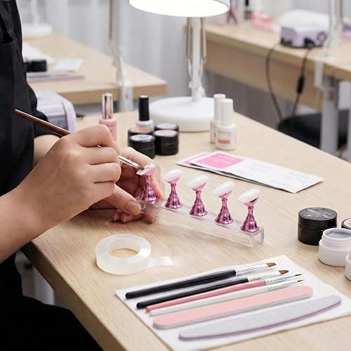 Difenni Nail Stand for Press On Nail Holder for Painting Nails Magnetic Nail Tips Practice Holder with 2 Pcs Double-sided Tape for DIY Painting (Pink B) thumbnail 6