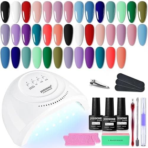 JODSONE 36 PCS Gel Nail Polish Starter Kit UV Light and Dark Series Gel Nail Set No Wipe Base Matte and Glossy Top Coat All Kinds of Manicure Tools - Image 1