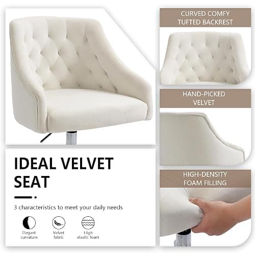 LOVSPATIO Home Office Chair, Velvet Swivel Adjustable Accent Vanity Chair with Arms Nailhead Trim for Bedroom, for to Living Room, Studying, Office (Ivory White) thumbnail 5