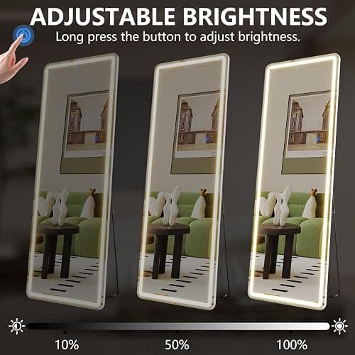 ZKIODV Full Length Mirror with Lights, LED Full Body Mirror, Wall Mirror with 3 Colors & Dimmable Lighting, Floor Standing Mirror for Bedroom & Living Room, Aluminum Frame - White, 160 x 50 cm thumbnail 4