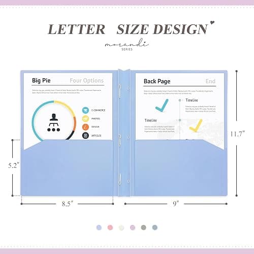 H4D Plastic 2 Pocket Folders with Prongs, Letter Size, Pastel Colors, 6 Pack thumbnail 3
