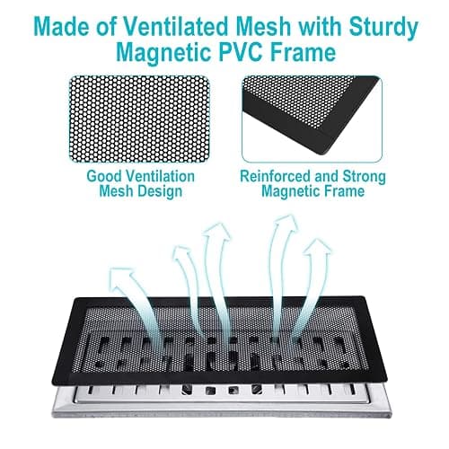 Magnetic Vent Covers for Home Floor 4Pack, Upgrated 4x10 Inch Strong Magnet PVC Floor Register Cover, Air Vent Screen Trap for Wall Ceiling Floor, AC Vent Mesh Screen Debris Hair Filters thumbnail 3