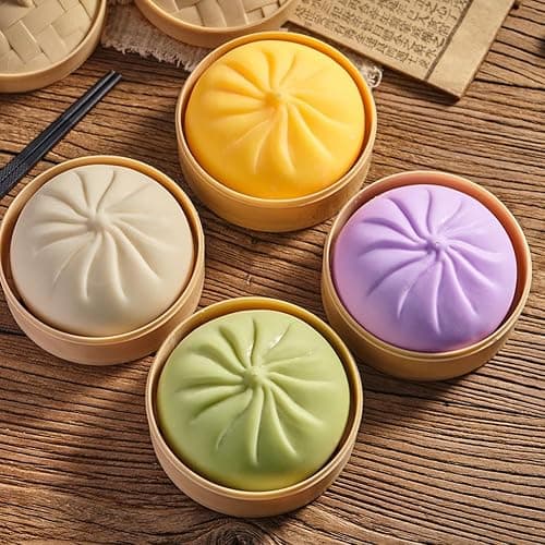 Colorful Dumpling Squishes Stress Balls, Cute Anxiety Relief Fidget Toy, Soft Squeeze Decompression Dough for Adults, Simulation Food Squishies Bun with Steamer thumbnail 8