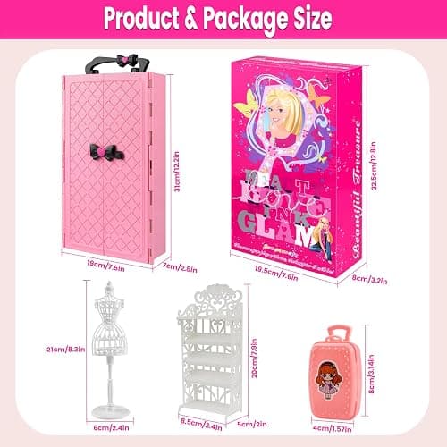 137 Pcs Doll Closet Playset Clothes and Accessories for 11.5 Inch Dolls, Included Princess Dresses,Fashion Dresses,Casual Clothing,Swimsuits,Bags,Shoes,Doll Dress up Toys for Girls Kids Toddlers Gifts thumbnail 3