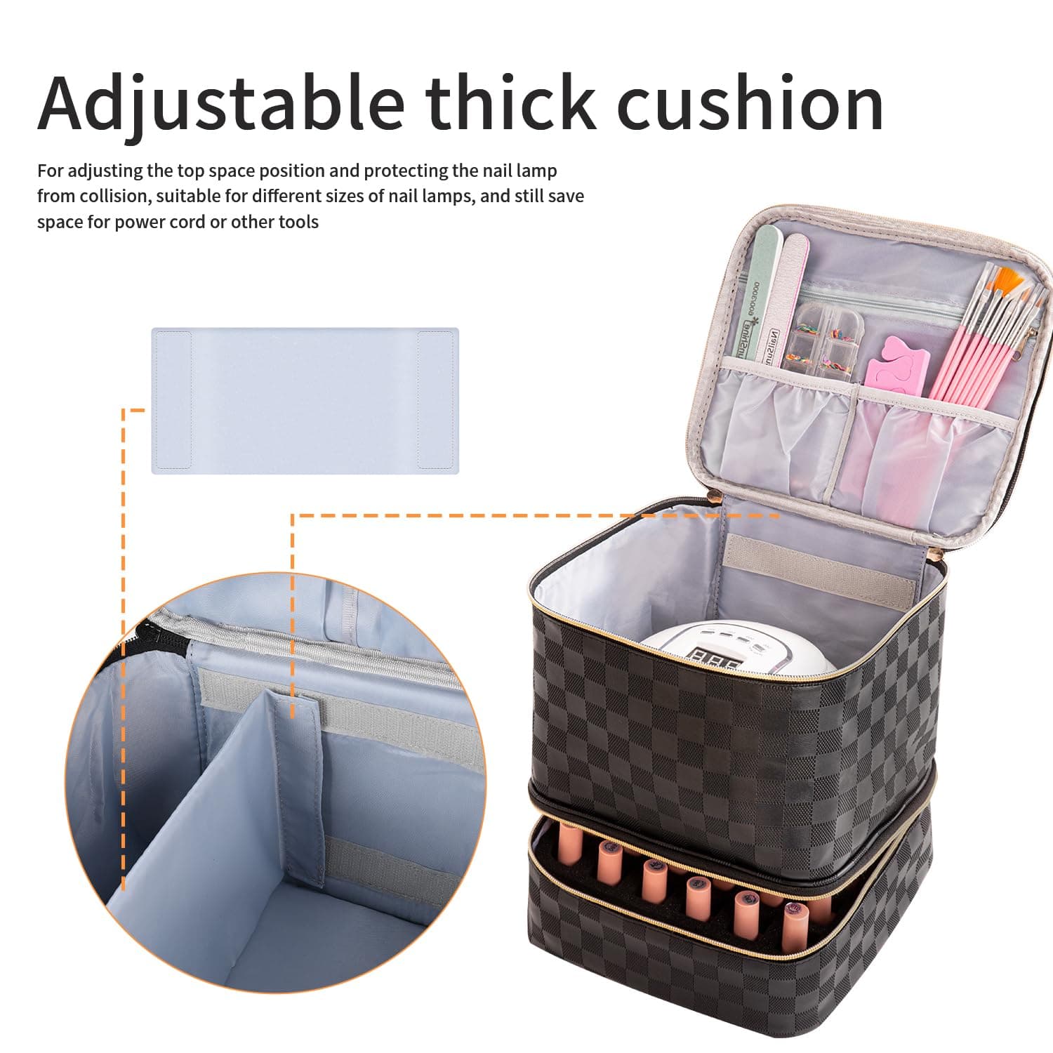 Portable Nail Polish Organizer Bag - Holds 30 Bottles and 1 UV Nail Lamp, Double-Layers Nail Case for Gel Nail Polish Kit, Nail Supplies Storage thumbnail 3